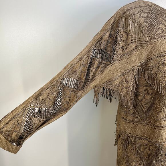 Vintage Damianou Gold Metallic Fringe 2 Piece Skirt Set - Picture 4 of 11